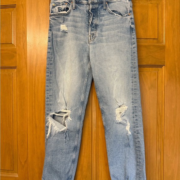 MOTHER Denim - MOTHER The Tomcat Light Blue Distressed Boyfriend Jeans